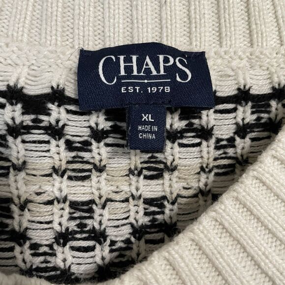 Chaps Fair Isle‎ Knit Pullover Sweater White Black Nordic Cabin Women's X-Large - Picture 10 of 11
